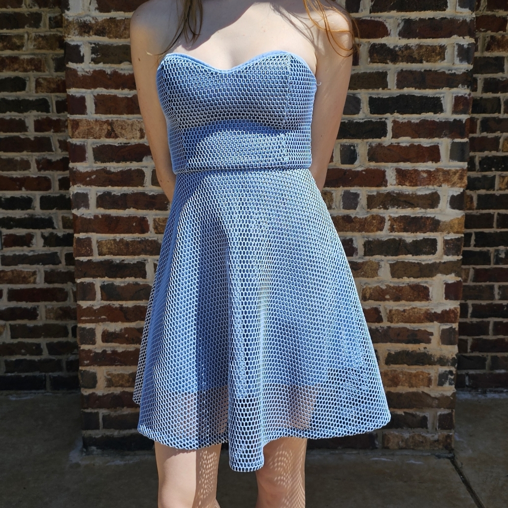 Mystic Blue Strapless Fit and Flare Dress for Weddings
